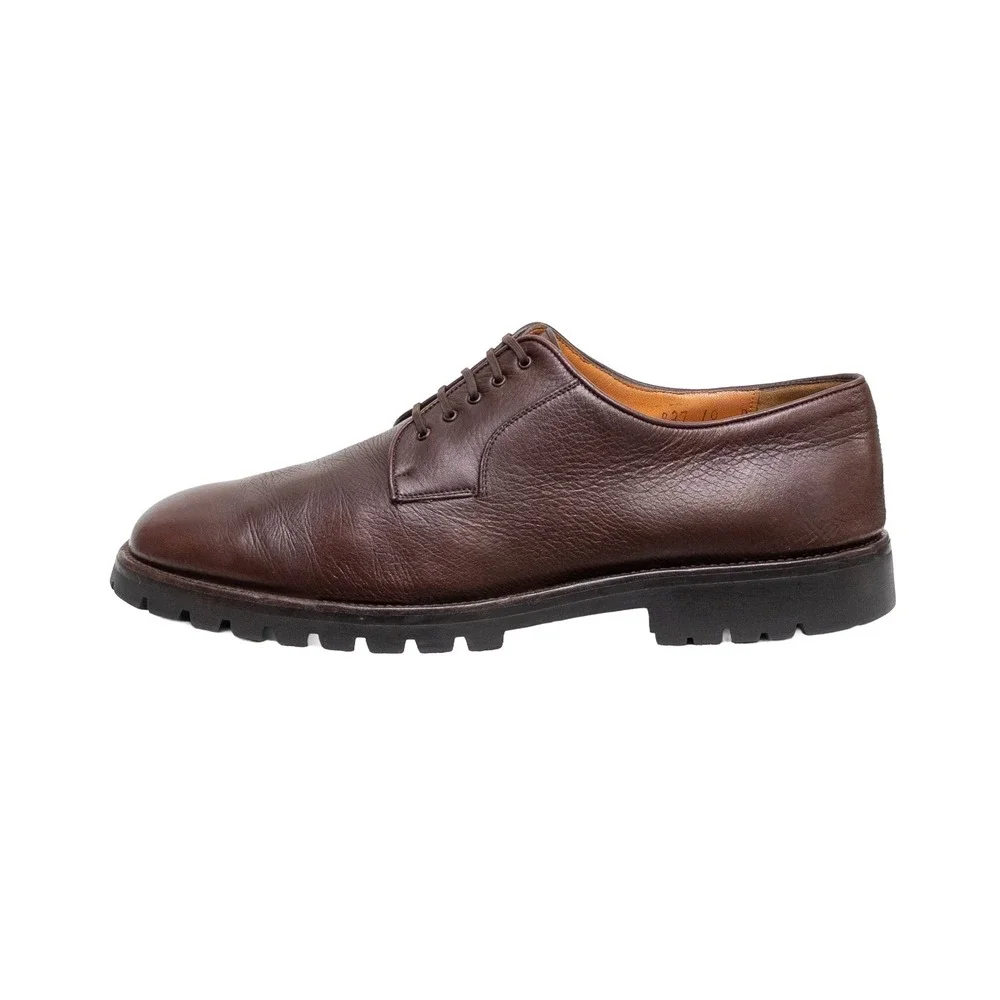 Salvatore Ferragamo Mens Brown Pebbled Leather Lug Sole Derby Shoes 10 D Italy